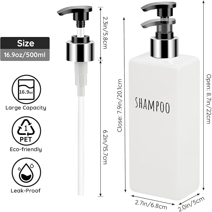 Segbeauty 6pcs Bathroom Soap Dispenser, 16.9oz Reusable Shampoo and Conditioner Bottles, 500ml Empty Plastic Square Black Soap Dispenser, Liquid Soap Dispenser Lotion Dispenser for Bathroom Kitchen