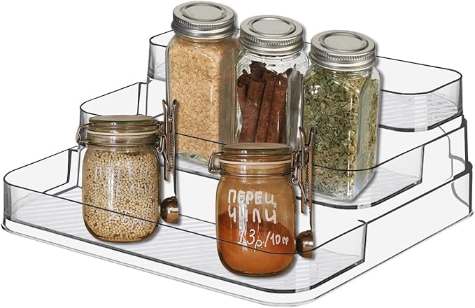 Zilphoba 2pcs Acrylic Rack, No Assembly Clear 3 Tier Condiment Bottle Shelf Vanity Organizer for Cabinet Kitchen Bathroom