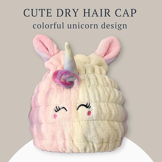 LCBD Microfiber Hair Towel Wrap for Kids, Unicorn Dry Hair Cap Suck Water, Absorbent Quick Girls Boys Hair Drying Towel, Lightweight Bouncy Hat Headscarf for Wet Hair