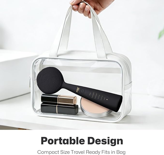 PRITECH Facial Cleansing Brush with Vibrating, Rechargeable Silicone Face Scrubber for Deep Pore Cleaning, Exfoliator & Waterproof Face Brush with Heat End for for Women and Men (Black)