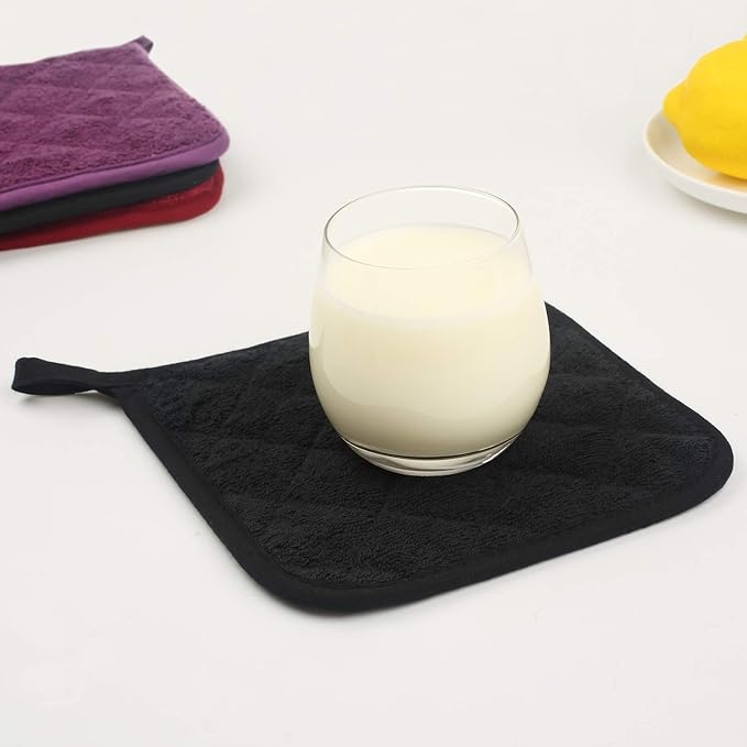 Lifaith Pot Holders for Kitchen, 100% Cotton Terry Pot Holder Set of 5, Heat Resistant Hot Pads for Cooking, Baking, Hot Dishes and Countertop Protection,Black