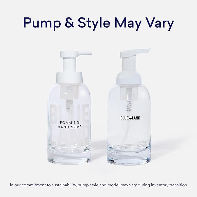 BLUELAND Hand Soap Duo, 2 Refillable Glass Foaming Hand Soap Dispensers with 8 Refill Tablets, Variety Scents, 8 x 9 Fl oz