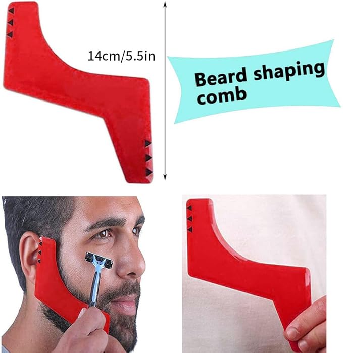 Jeorywoet Beard Shaping Tool Kit Neckline Shaving Template Guide Set Red