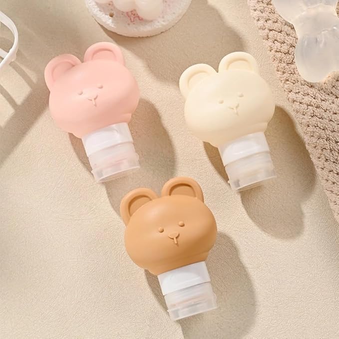 SIFRTOA Cute Bear Travel Bottles Set for Toiletries 3 Pack 2.8oz 80ML Leak Proof Silicone Containers for Conditioner Shampoo Lotion (Mix color)