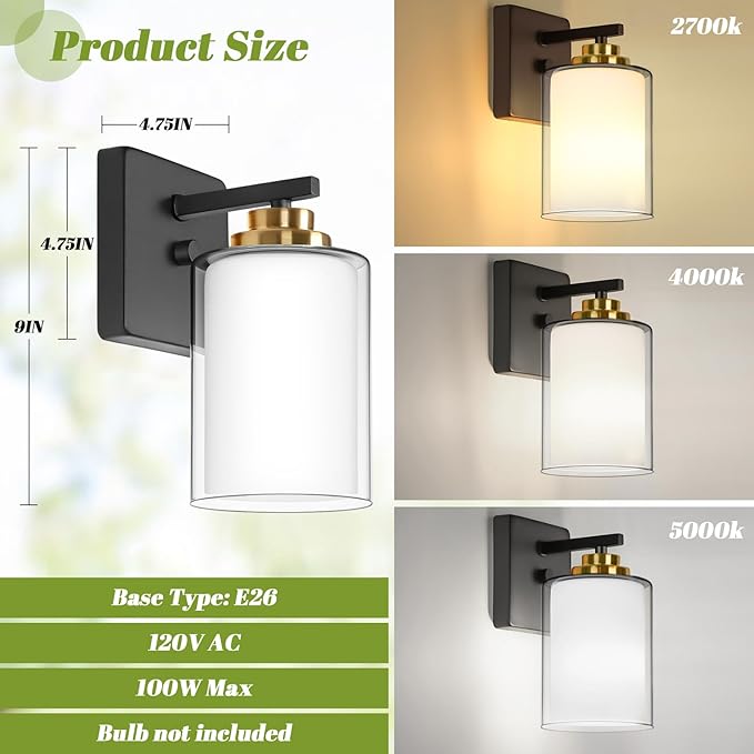VerRon Set of 2 Wall Sconces for Bathroom, Modern Vanity Light Fixtures