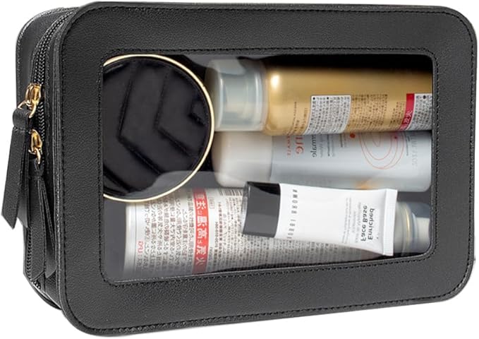 Clear Makeup Bag Organizer, TSA Approved Portable Travel Toiletry Bag Clear Cosmetic Bag Case Small Make Up Bag Mini Makeup Pouch for Purse Transparent Car Essentials for Women Men