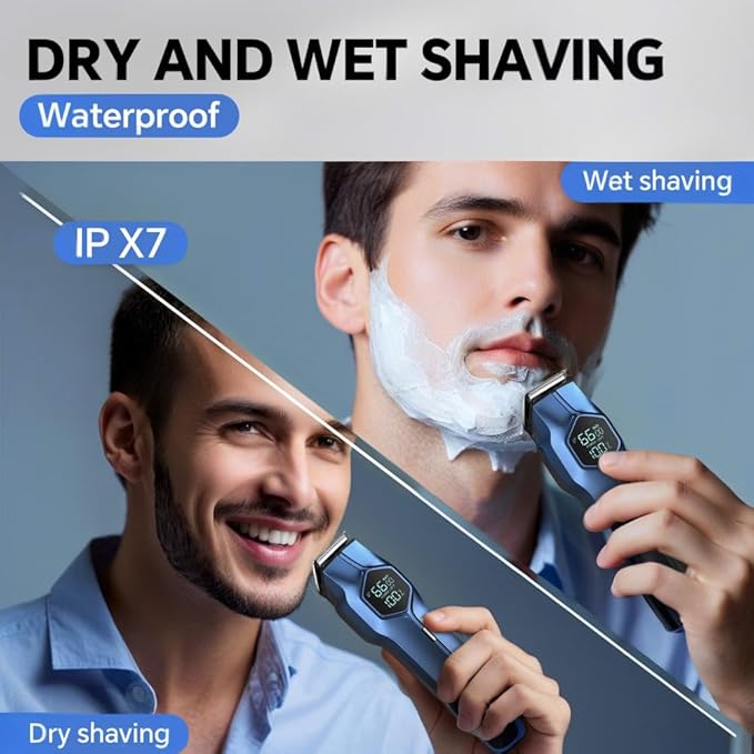 5-in-1 Electric Beard Trimmer Magnetic Replacement Heads, Professional Cordless Hair Clippers for Men Rechargeable, IPX7 Waterproof Grooming Kit for Face, Mustache, Body, Nose, Gifts for Men (Blue)