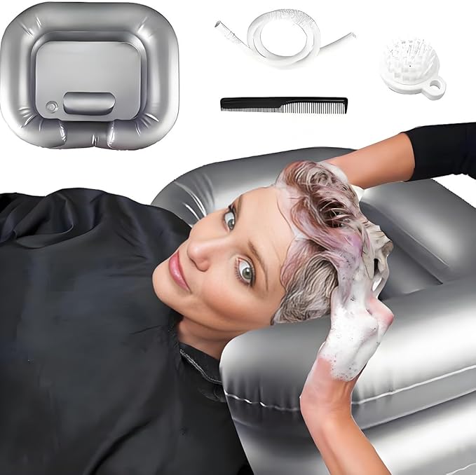 Inflatable Shampoo Basin,Inflatable Hair Washing Basin Set,Portable Hair Washing Station for Home for Bedridden Patients, Pregnant Women,and Elderly - Silver