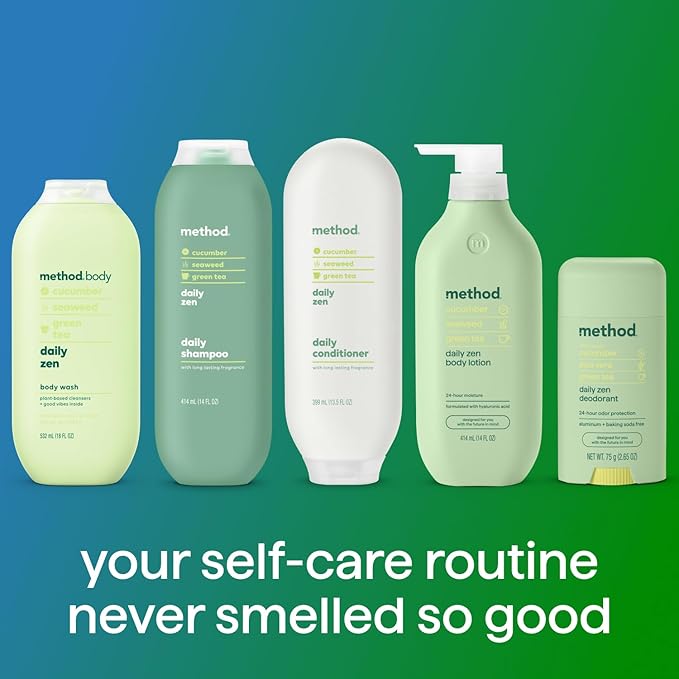 method Body Wash, Daily Zen - Leaves Skin Feeling Soft & Moisturized, Made Without Parabens, Notes of Cucumber, Seaweed & Green Tea, 18 fl oz - 6 pack