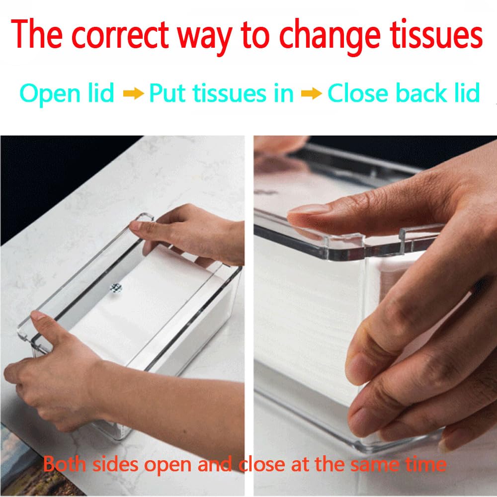 Rectangular Clear Acrylic Tissue Box, Big Box Covers Square, Bathroom Facial Napkin Box Holders, Table Clear Dryer Sheet Dispenser for Bathroom, Kitchen and Cars