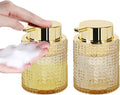 Fvstar Amber Glass Foaming Soap Dispenser, 2pcs Refillable Foam Soap Dispenser with Gold Pump, Glass Lotion Container Bottle for Kitchen and Bathroom Countertop,Wide-Mouthed and Easy to Press