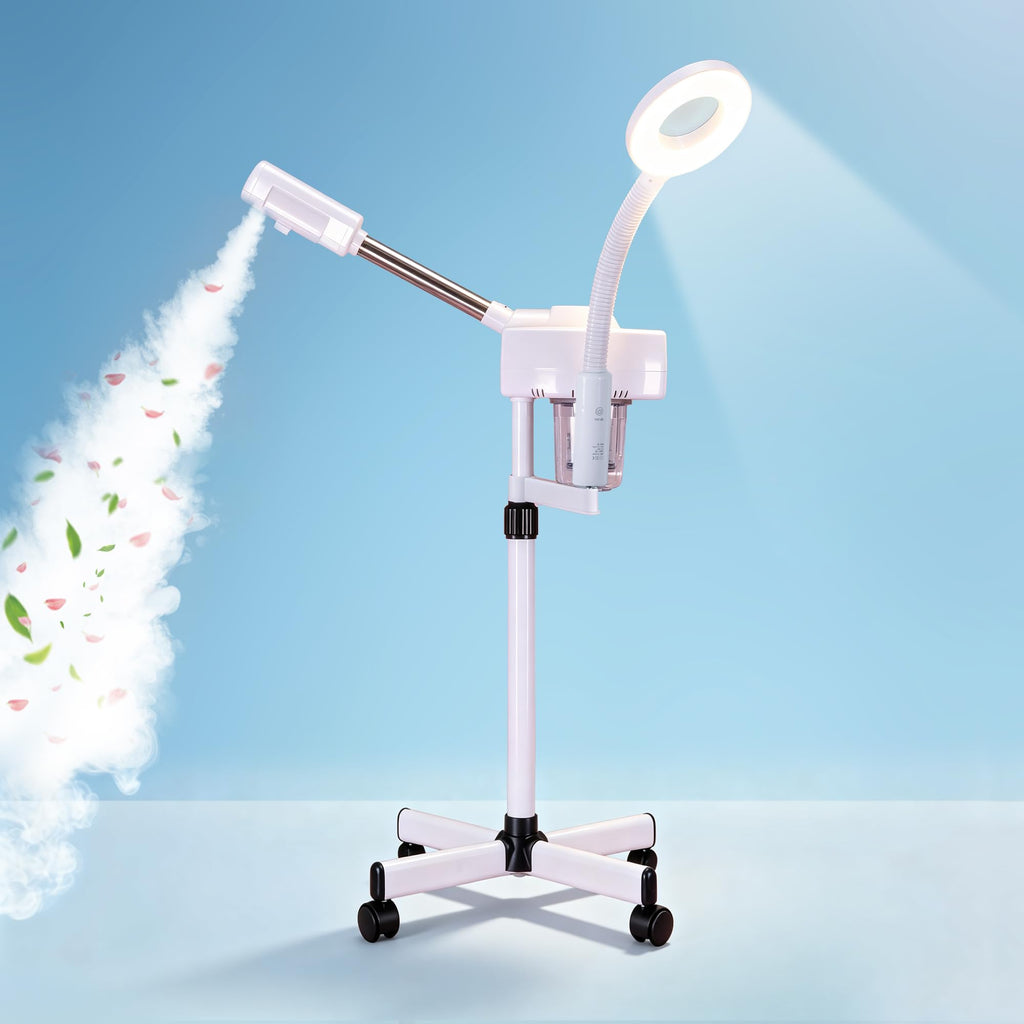 Saicool 2 in 1 Facial Steamer 5X Magnifying Lamp - Hot Ozone Spa Machine, Mist Face Salon Beauty Skin Care Equipment