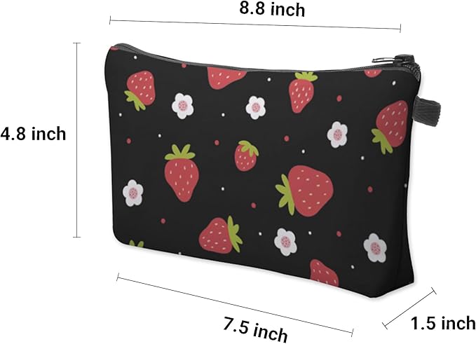 Aiphamy Cute Travel Makeup Bag Cosmetic Bag Small Pouch Gift for Women (Strawberry Black)