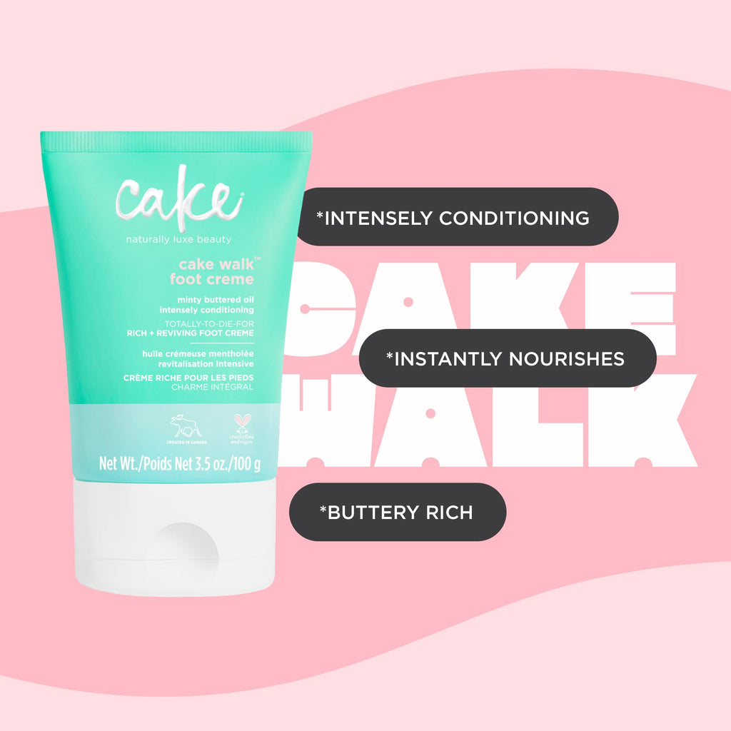 Cake Beauty Nourishing Foot Cream, The Cake Walk - Nourishes, Conditions & Soothes Tired Heels and Feet - Rich & Reviving Triplemint Scent - Cocoa Butter, Almond & Avocado Oil - 3.5 Oz / 100 g