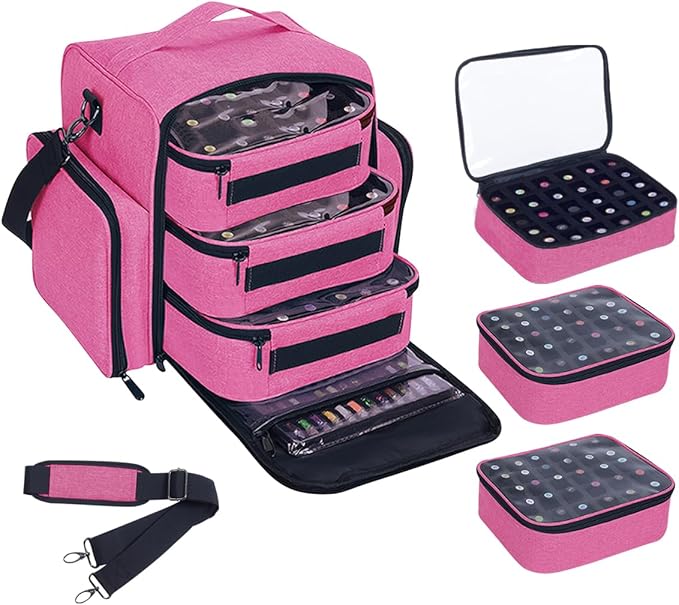UOZL Nail Polish Organizer Case Hold 90 Bottles with 3 Detachable Bag,Red
