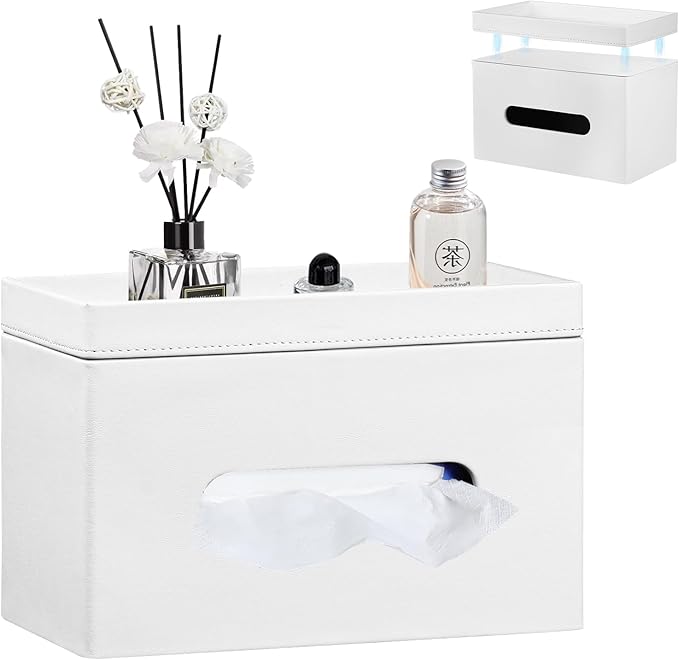 PU Leather Tissue Box Cover Rectangle with Detachable Storage Tray,Fits 230-Count Box Tall Rectangular,Modern Decorative Tissue Box Holder/Organizer for Bathroom,Bedroom Dresser,Night Stand