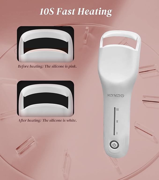 Heated Eyelash Curler, Eyelash Curlers with 3 Temp Settings, 10S Quick Heat-Up, 24H Long-Lasting Natural Curl, Type-C Recharge, Mini Electric Eyelash Curler for Women - White