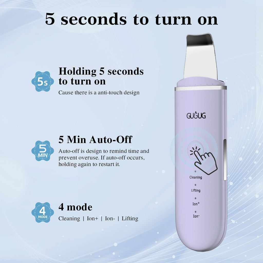 GUGUG Skin Scrubber Spatula Pore Cleaner Blackhead Remover, 4 Modes, Purple