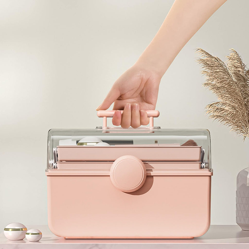 WMM Makeup Storage Organizer, Large Capacity Makeup Organizer with Transparent Visual Cover, Handle 3 Layers Portable Cosmetic Storage Box Easily Organize Your Cosmetics, Jewelry and Hair Accessories