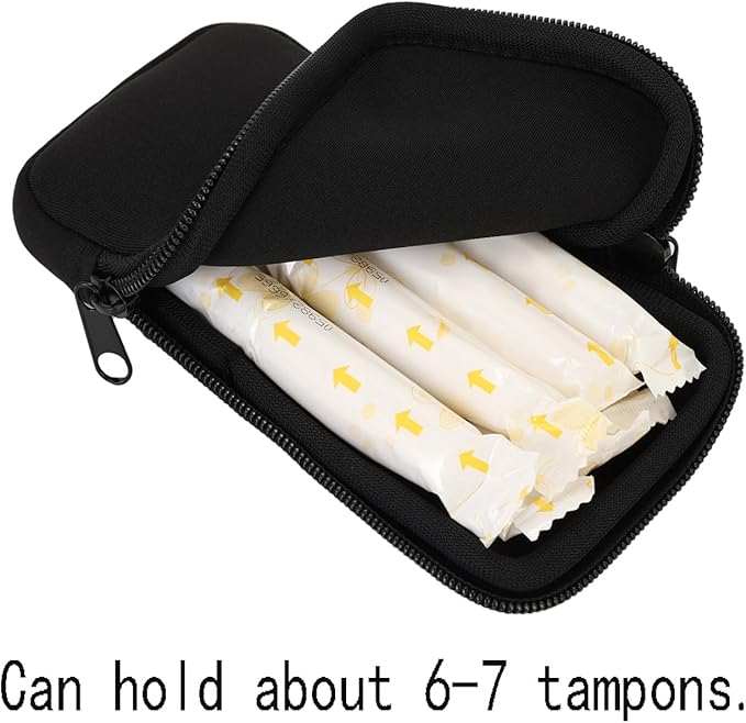 Koikyu Tampon Storage Bag, Neoprene Tampon Organizer Case with Zipper Small Pouch for Feminine Products Portable Period Bags for Women,Ladies (Black)