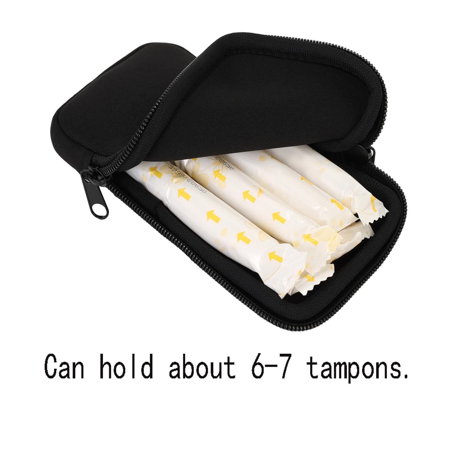 Koikyu Tampon Storage Bag, Neoprene Tampon Organizer Case with Zipper Small Pouch for Feminine Products Portable Period Bags for Women,Ladies (Black)