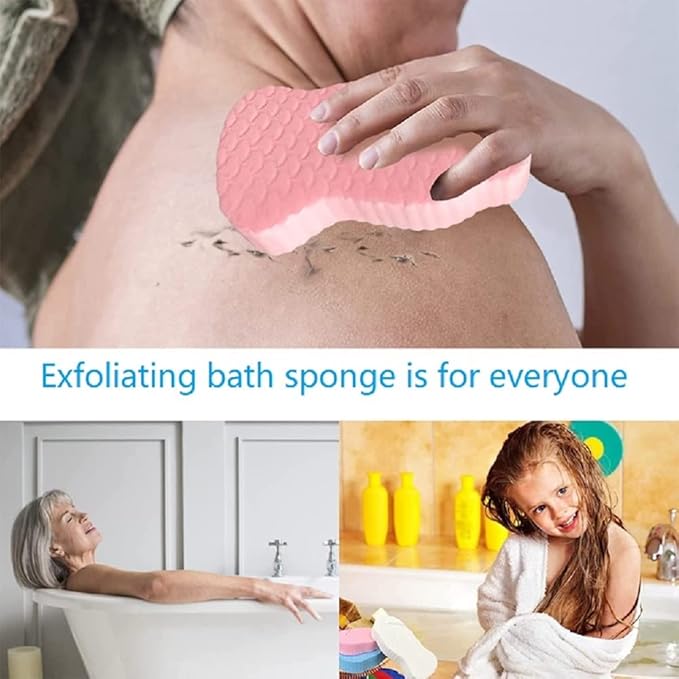 Magic Exfoliating Bath Sponge,3D Super Soft Exfoliating Bath Sponge, Skin Friendly and Reusable for Adults Children and Pregnant Women. (Blue+Pink)