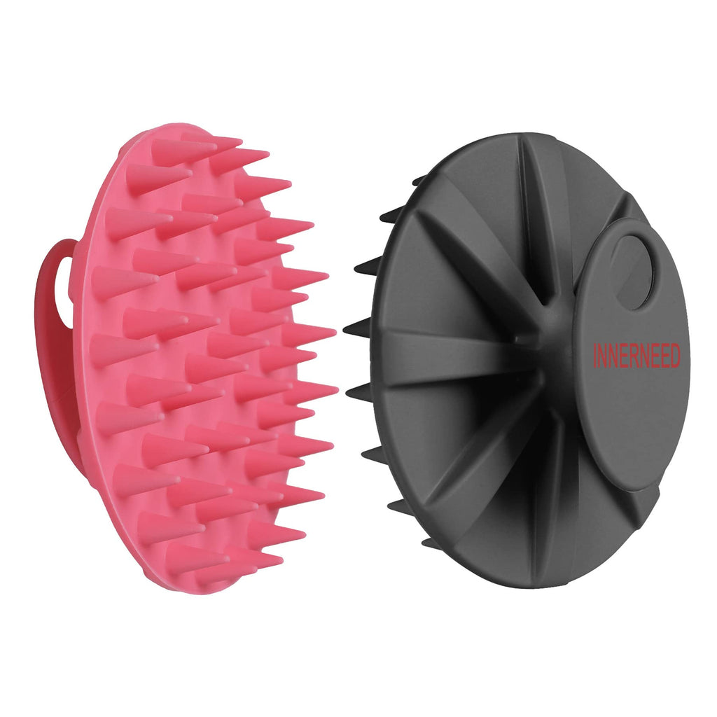 One-piece Silicone Scalp Massager Shampoo Brush Hair Wash, Black+Pink