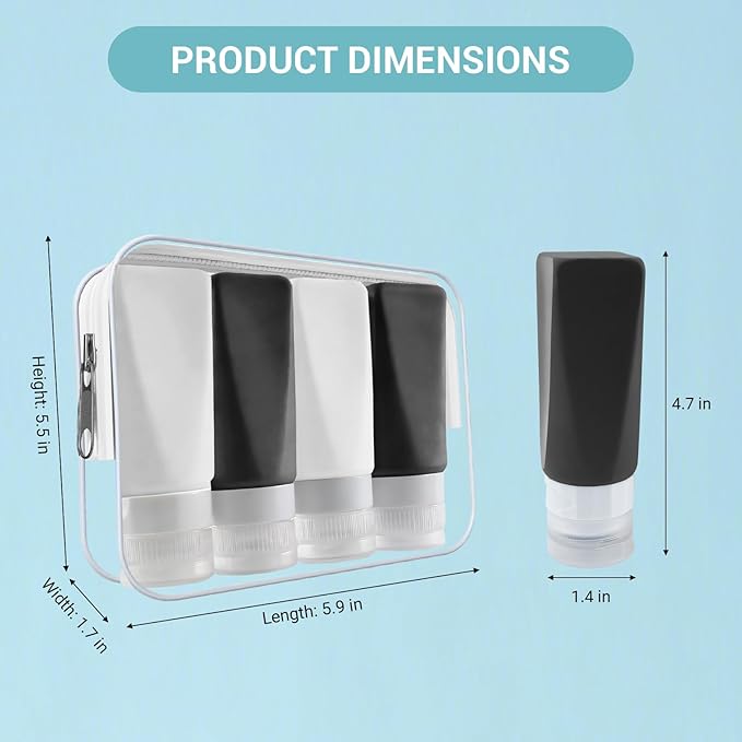 Amphism Travel Bottles Leak Proof,3 oz TSA Approved Silicone Squeezable, Refillable Containers Set for Toiletries Shampoo Conditioner Lotion (travel bottles black)