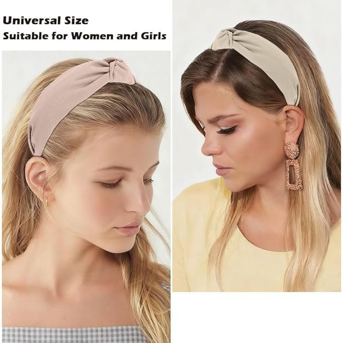 AHONEY 5 Pack Neutral Knotted Headbands for Women Trendy Fashion Thick Headbands Top Knot Non Slip Cute Hair Accessories Multi-style Headband Pack Diademas Para Mujer (Brown)