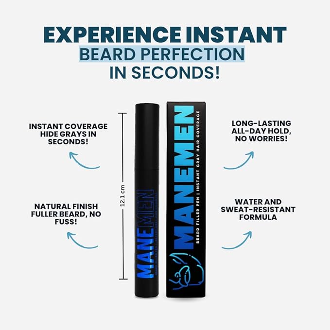 Beard Filler Pen For Men. Instant Gray Hair Coverage. Easy to Use Temporary Color for Beard, Mustache and Eyebrows. All Day Natural Finish - 2-in-1 Formula. Up to 40 Applications (BROWN)