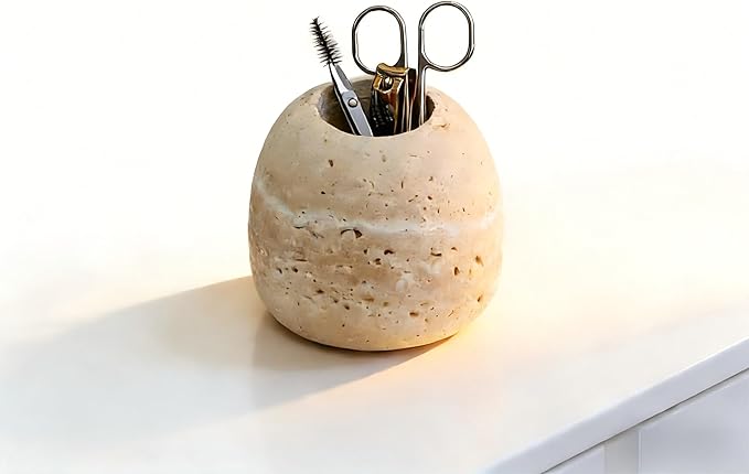 SIRIZEN-DIVING Travertine Toothpick Holder, Small Stone Cup Organizer