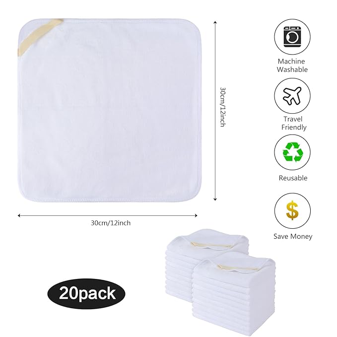 Microfiber Facial Cloths Fast Drying Washcloth 12inch x 12inch White 20 pack