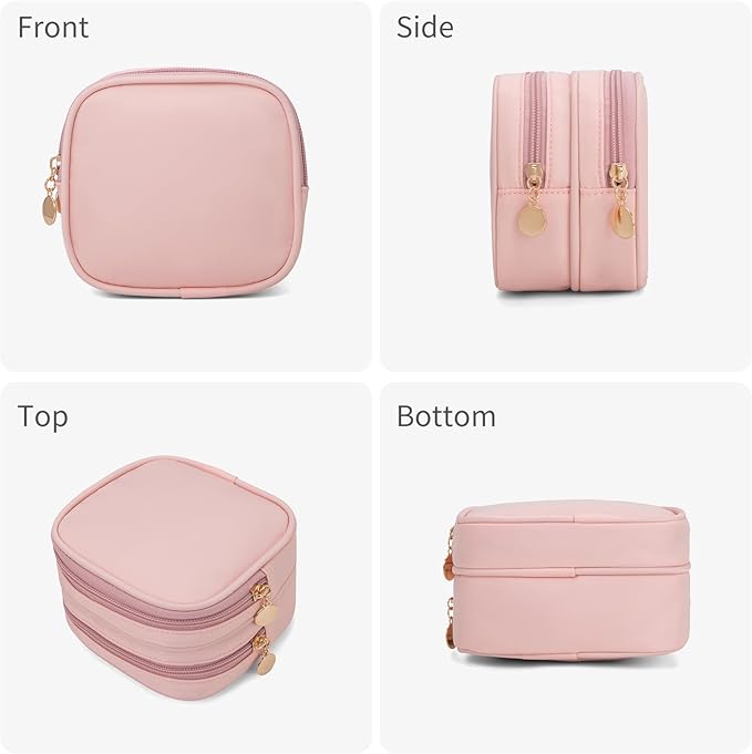 XIAOLER Small Makeup Pouch, Double Zipper Cosmetic Bag, Travel Makeup Bag, Cute Makeup Bag for Purse, Mini Toiletry Bag (pink)