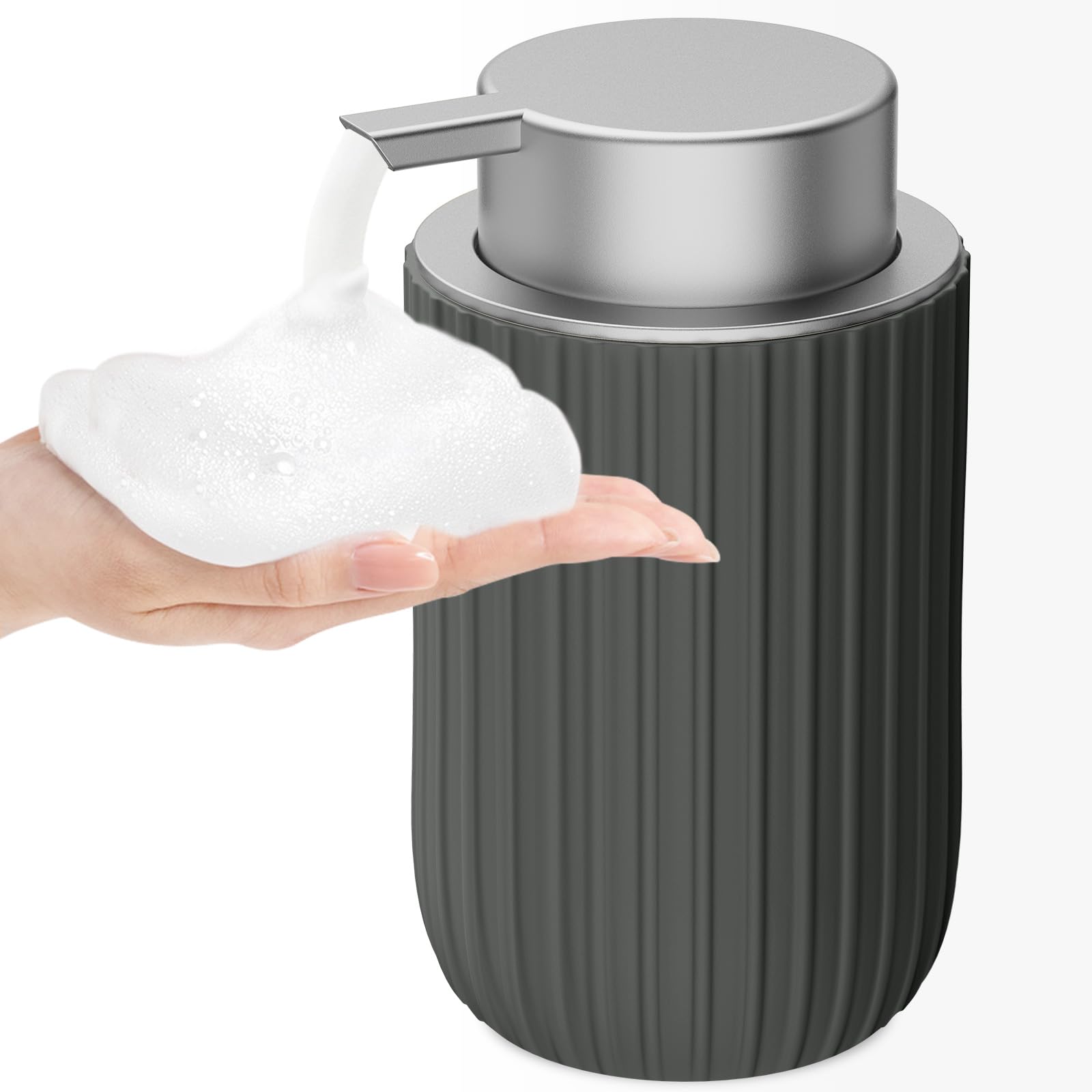 Ceramic Foaming Soap Dispenser, 12 oz Bathroom Foam Hand Soap Dispenser, Refillable Lotion Soap Dispenser with Removable Pump for Kitchen Hand Wash Dispenser, Modern Home Decor (Matte Grey)