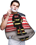Red Stripe Firefighter Usa Flag Print Beard Bib Shaving Apron, Beard Hair Trimming Cape Gift For Dad