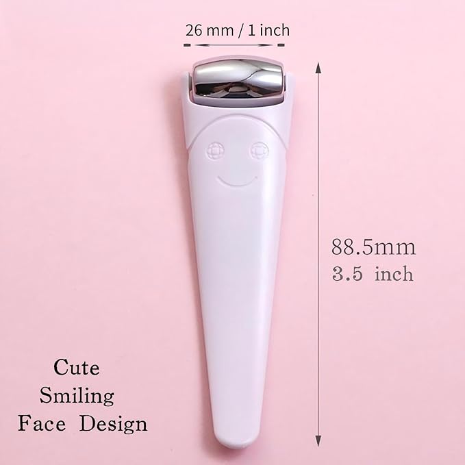 KINTEGOOD Mini Ice Roller for Face and Eyes, Portable Stainless Steel Facial Massage Tool with Cream Spoon for Travel, Dark Circles and Puffiness Relief, White