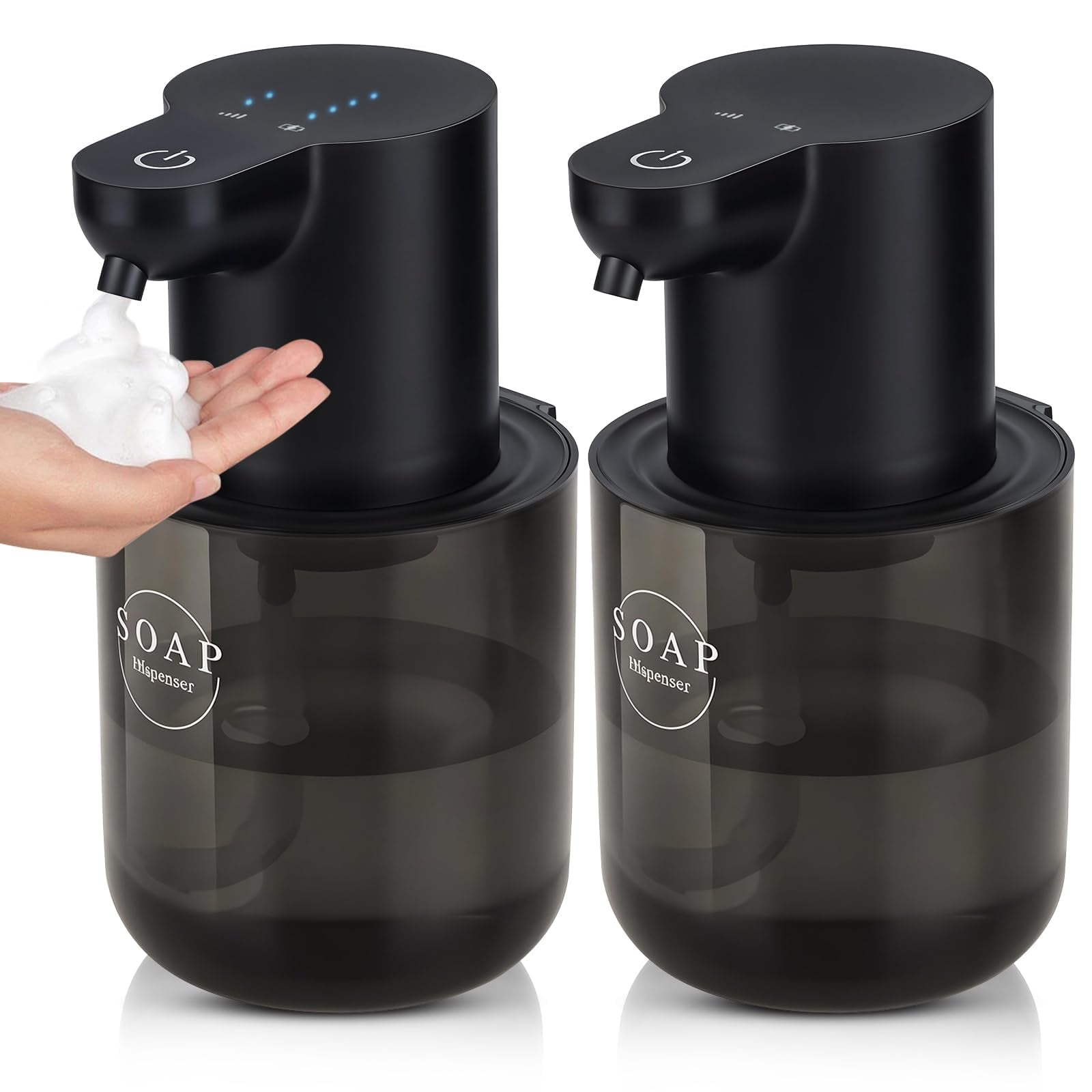 2 Pack Automatic Soap Dispenser, Touchless Automatic Foaming Soap Dispenser, Electric Wall Mounted Dispenser, 13.5oz/400ML USB Rechargeable with 4-Level Adjustment for Bathroom, Kitchen & Office