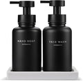 MaisoNovo Glass Foaming Soap Dispenser 14 Oz | Glass Bottles Pumps x 2 Black with Tray