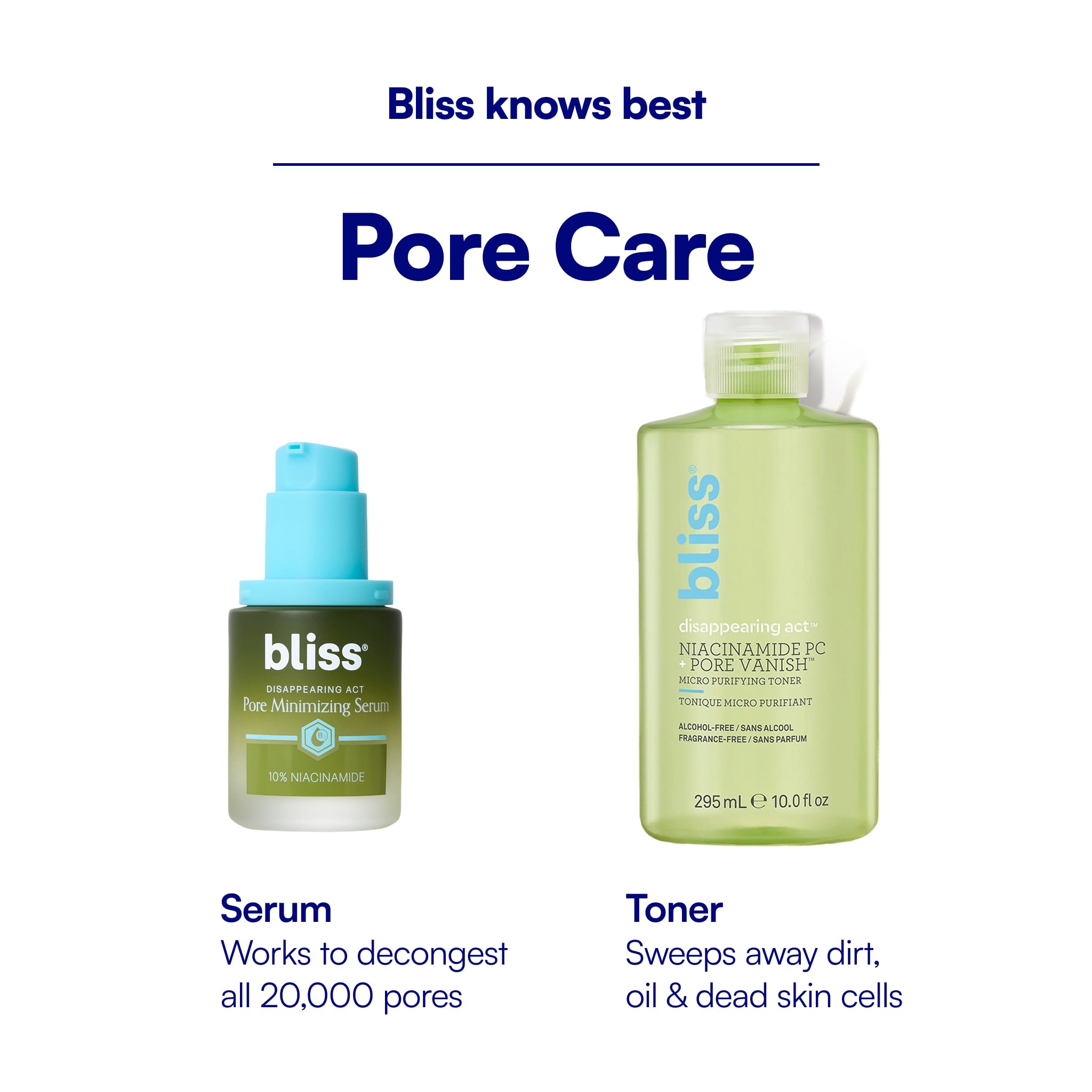 Bliss Disappearing Act Pore-Minimizing Serum – Niacinamide + Pore Vanish Complex with Green Tea – Refines Pores, Controls Oil & Targets Dark Spots for Smooth Glass Skin – 1 Fl Oz