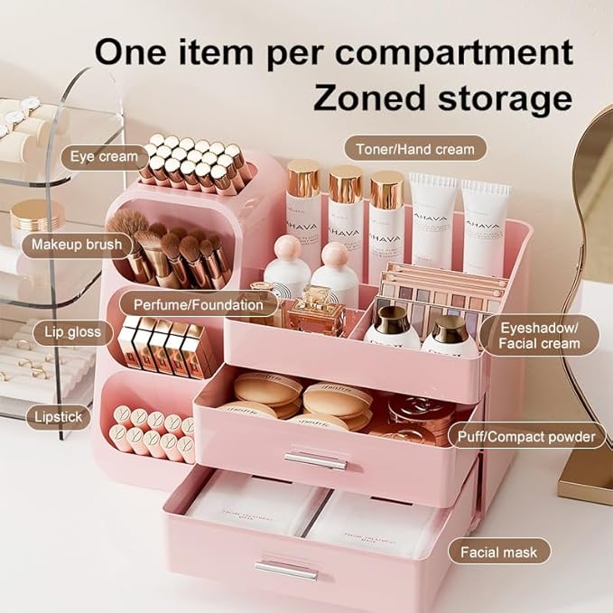 Booklov Large Makeup Organizer for Vanity Countertop, Pink