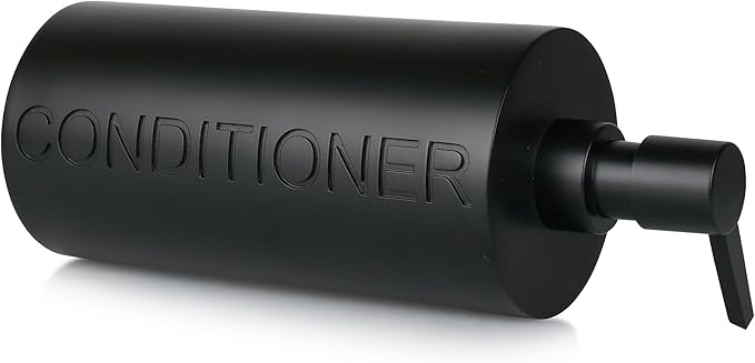 Indecor Home Matte Black Conditioner Dispenser Luxurious Refillable Pump Bottle with Black Resin Pump and Embossed Text, Durable Design for Bathroom and Shower