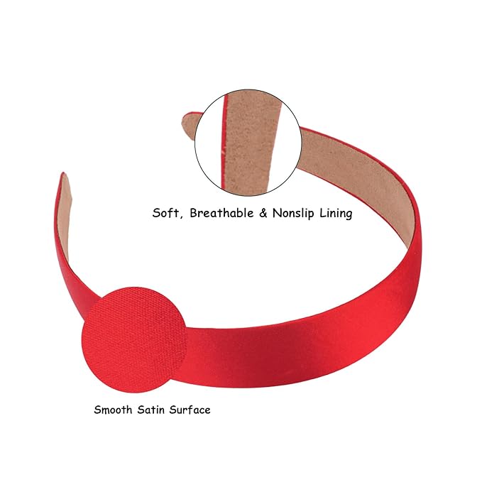 Wecoe 10 Pack Red Headbands 1 Inch Wide Glossy Satin Headbands Women Non Slip Fashion Plain Solid Head Bands DIY Valentine' s Day Christmas Hair Accessories for Women Girls Diademas Para Mujer