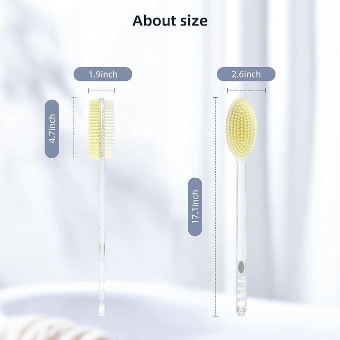 Fymblin Back Scrubber Long Handle for Shower,Back Brush Dual-Sided with Stiff and Soft Bristles,Body Exfoliator for Bath or Dry Brush
