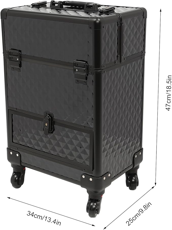 GUEYYSAN Rolling Makeup Case, Nail Storage Box with Wheels Portable Makeup Trolley for Beauty Studio Hairdressers Nail Technician (Black)