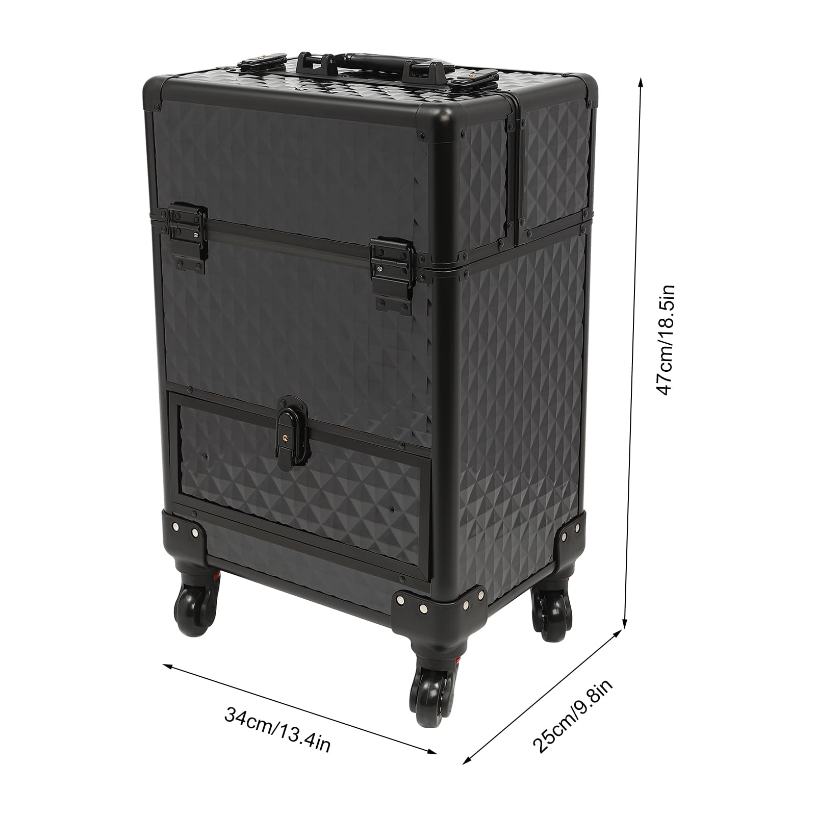 GUEYYSAN Rolling Makeup Case, Nail Storage Box with Wheels Portable Makeup Trolley for Beauty Studio Hairdressers Nail Technician (Black)