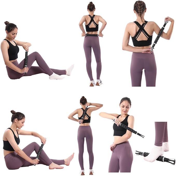 Muscle Roller Massage Roller Stick- Deep Tissue Fascia Blaster for Myofascial Pain Relief, Lymphatic Drainage & Body Sculpting, Handheld Physical Therapy & Recovery Tool (White black-18 inch)