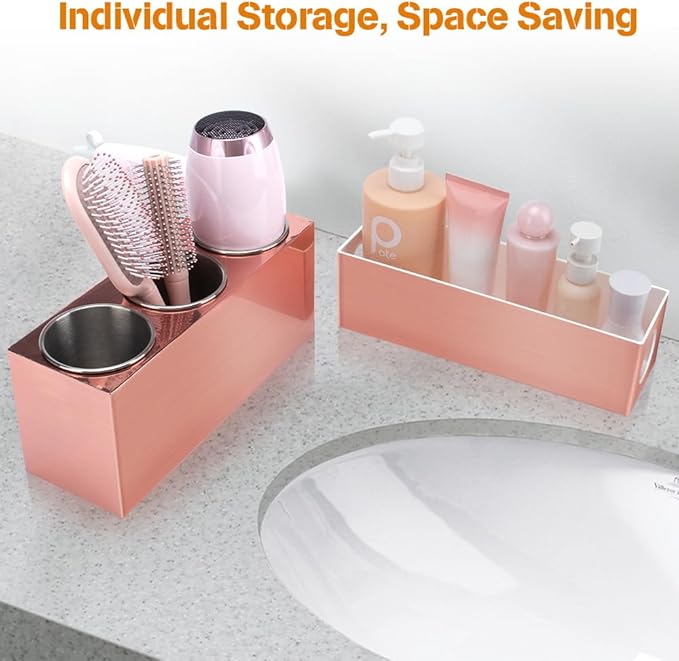 GFWARE Hot Hair Styling Tool Organizer with 3 Stainless Steel Cups, Pink
