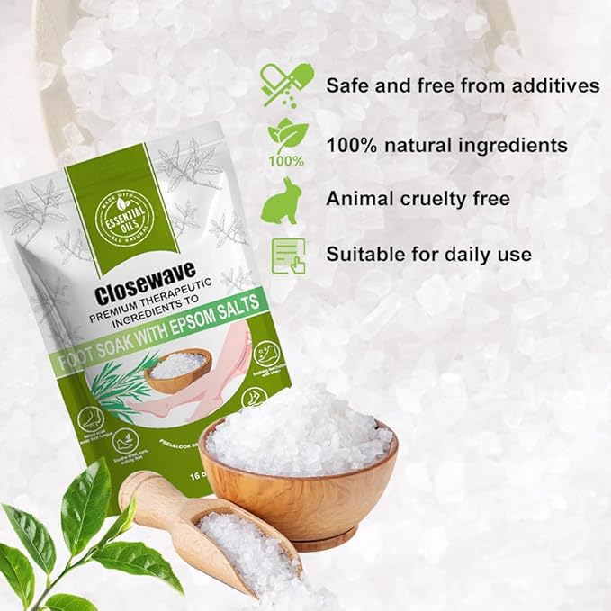 Epsom Salt Tea Tree Oil Foot Soak - Foot Spa Pedicure Care for Toenail Athletes Foot, Soothes Sore, Stubborn Scent, Discolored and Ingrown Toenail - Birthday Gift for Mom Dad -16 oz