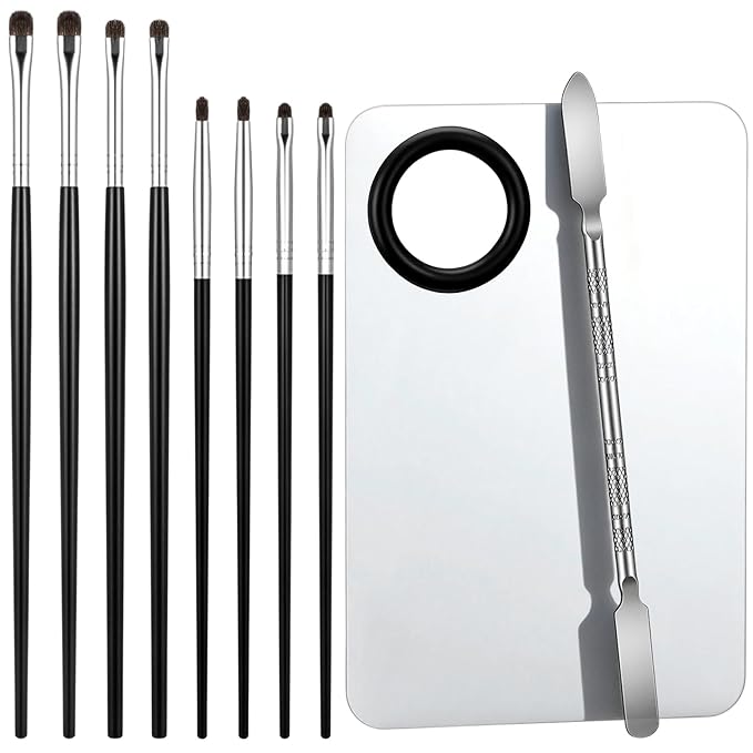 Hadnves Makeup Mixing Palette and Eye Shadow Brushes Set, Makeup Palette with Spatula for Facial Cosmetic Nail Art Pigment Blending, Eyeshadow Makeup Blending Brushes for Concealer Eyebrows Eyeliner