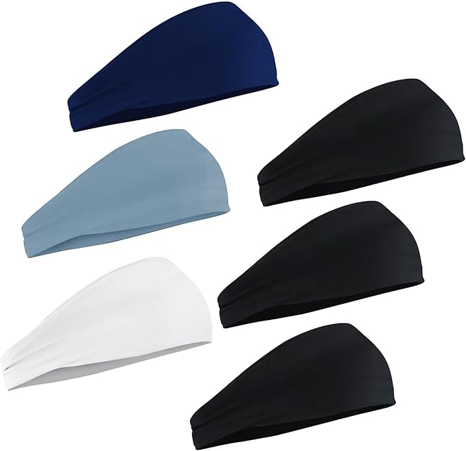 Sport Headbands for Men 6 Pack, Summer-Exclusive Lightweight Elastic Soft Fabric Non-Slip Men Hair Bands Hair Warp Running Cycling Sports Tennis Basketball Daily Workout
